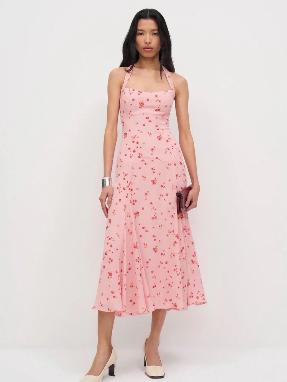 Reformation Yanitza Pink Floral Halter Midi Dress